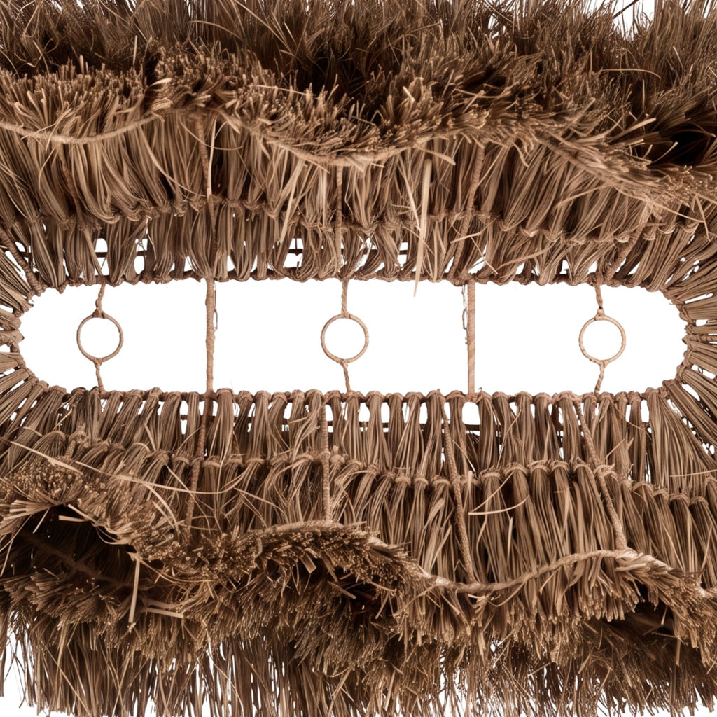 Suspension frangée en fibres naturelles beige paille – 140x60 cm