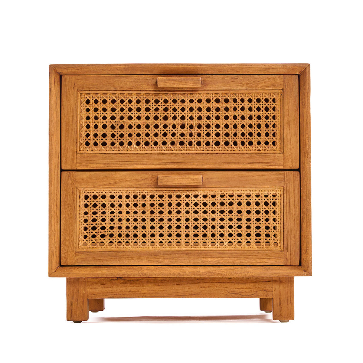 Chevet en teck et rotin naturel pour chambre 2 tiroirs – 51x48 cm