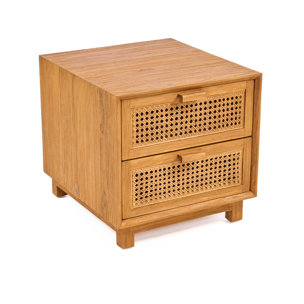 Chevet en teck et rotin naturel pour chambre 2 tiroirs – 51x48 cm