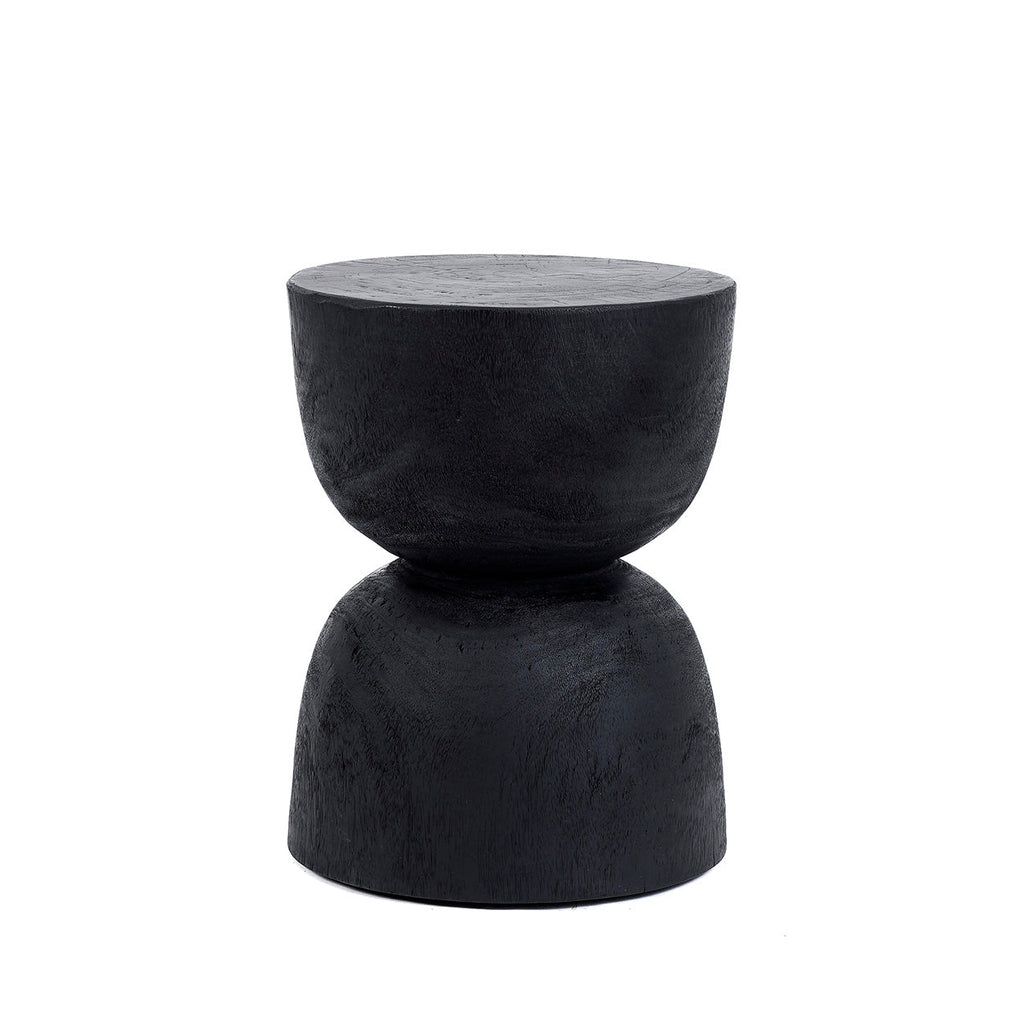 Zylindrischer Hocker aus Suar-Holz in Schwarz mit glatter Oberfläche – H45 cm