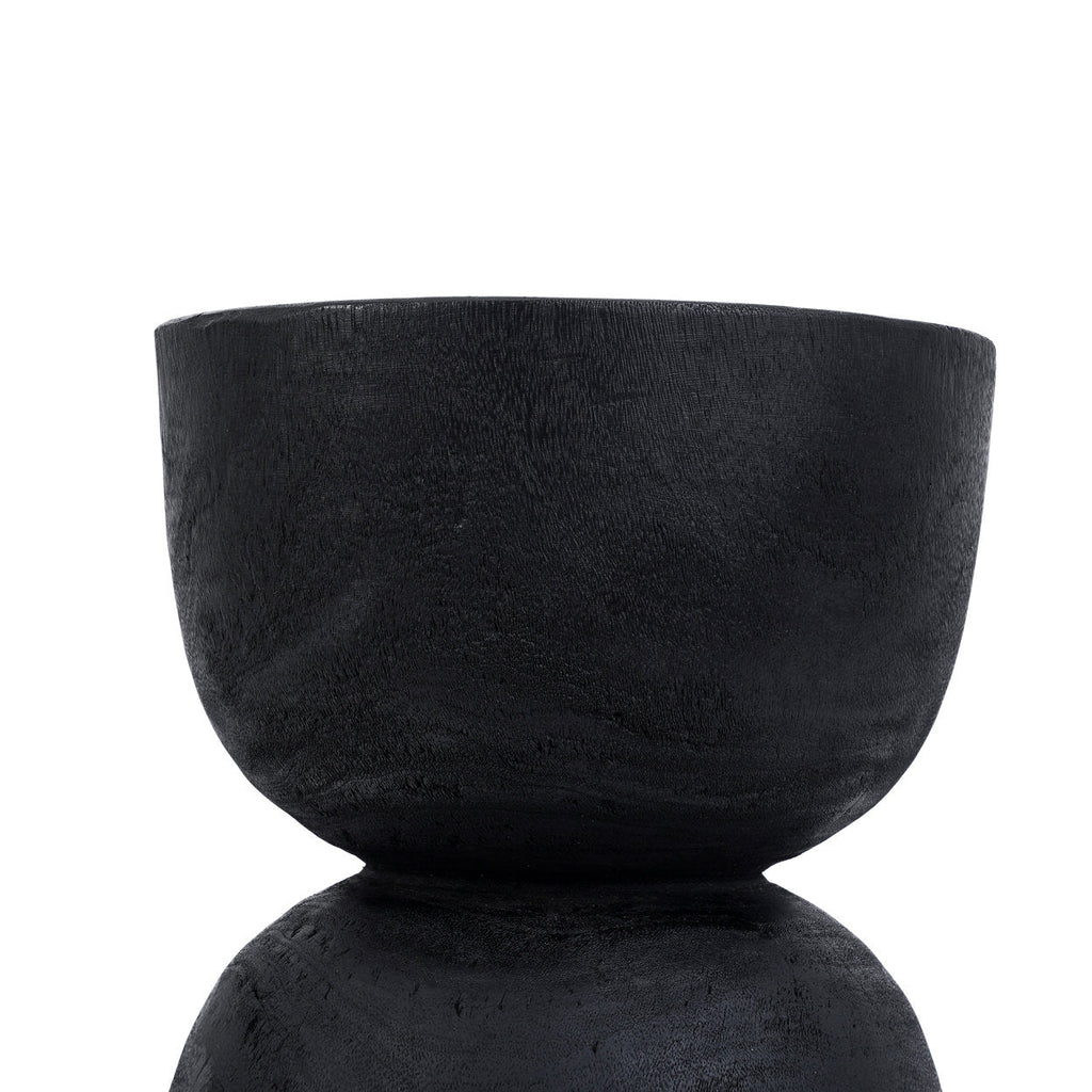 Zylindrischer Hocker aus Suar-Holz in Schwarz mit glatter Oberfläche – H45 cm