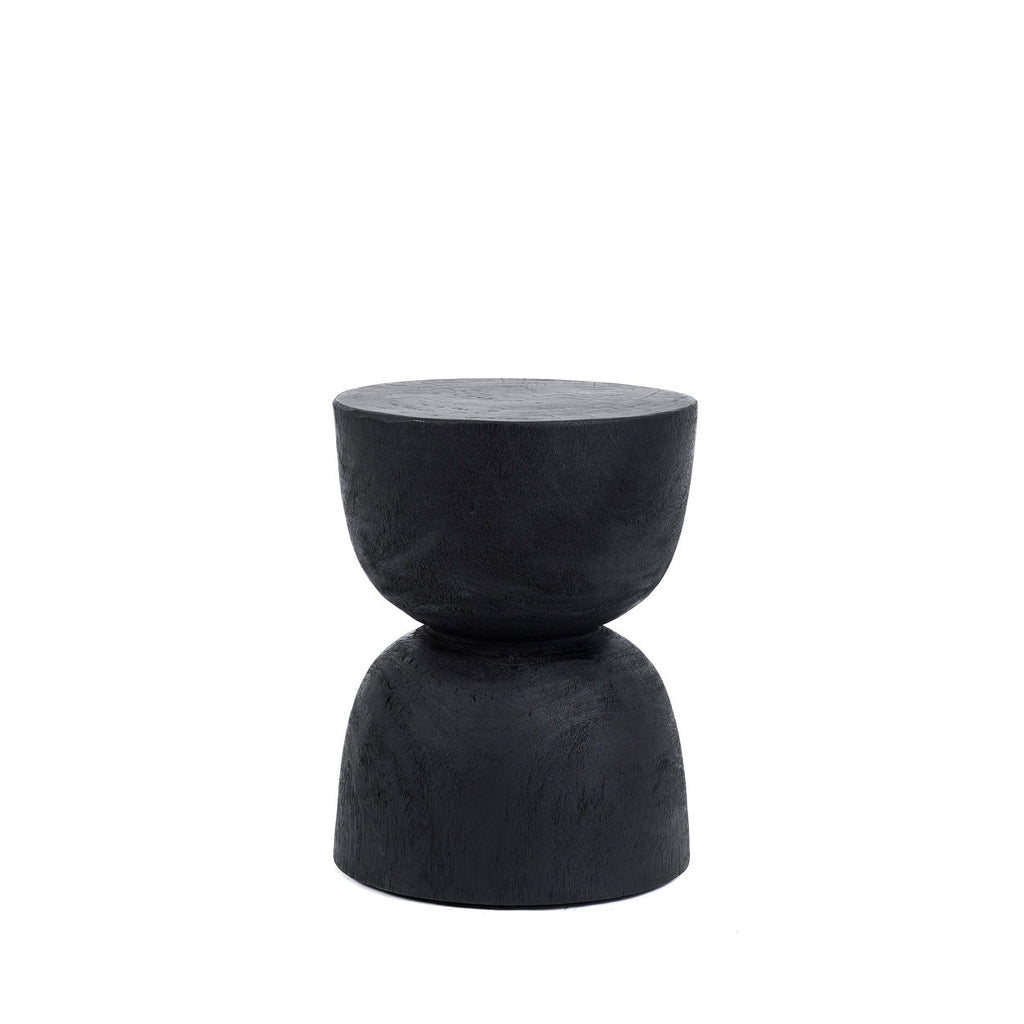 Zylindrischer Hocker aus Suar-Holz in Schwarz mit glatter Oberfläche – H45 cm