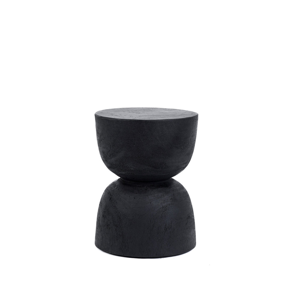Zylindrischer Hocker aus Suar-Holz in Schwarz mit glatter Oberfläche – H45 cm
