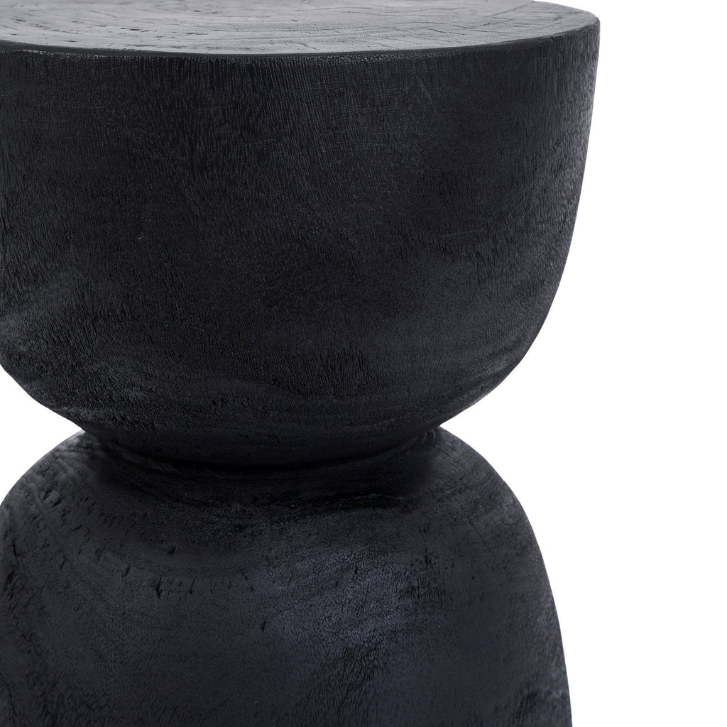 Zylindrischer Hocker aus Suar-Holz in Schwarz mit glatter Oberfläche – H45 cm