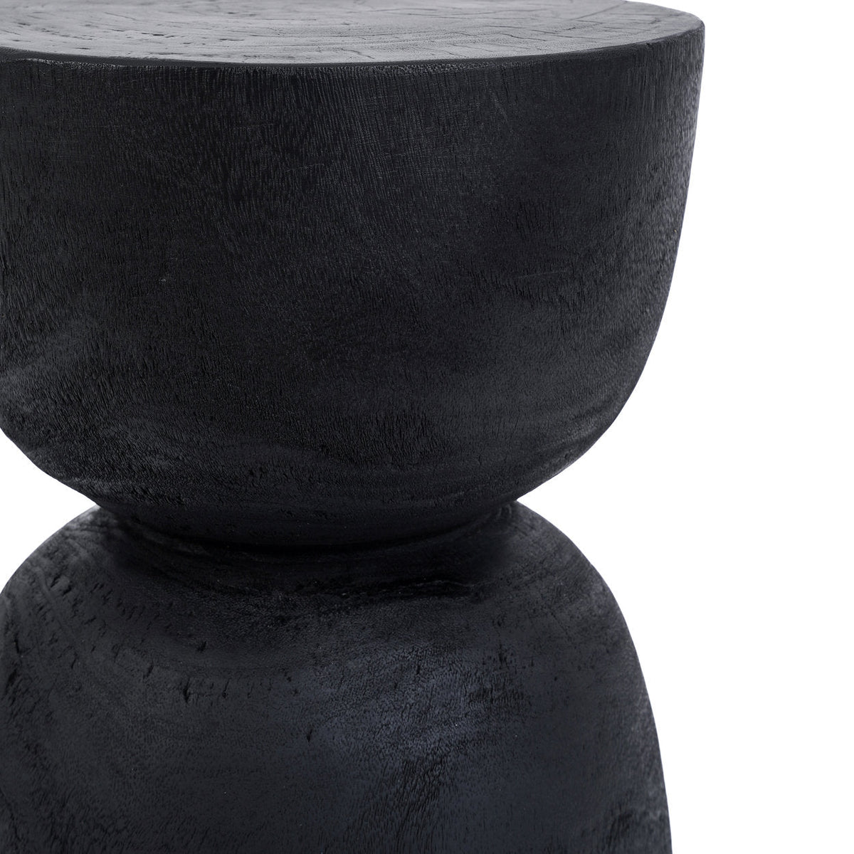Zylindrischer Hocker aus Suar-Holz in Schwarz mit glatter Oberfläche – H45 cm