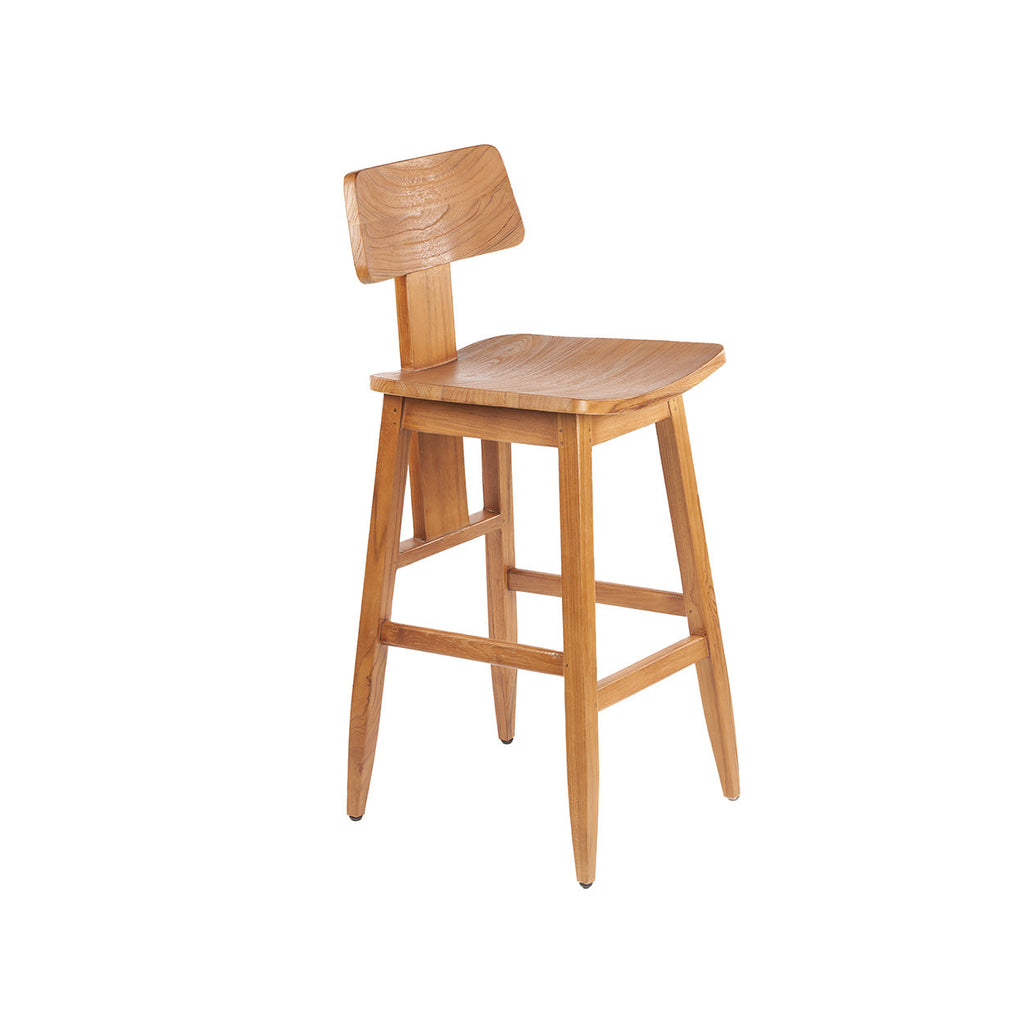 Barhocker aus Teakholz in Natur mit geneigter Rückenlehne – H109 cm