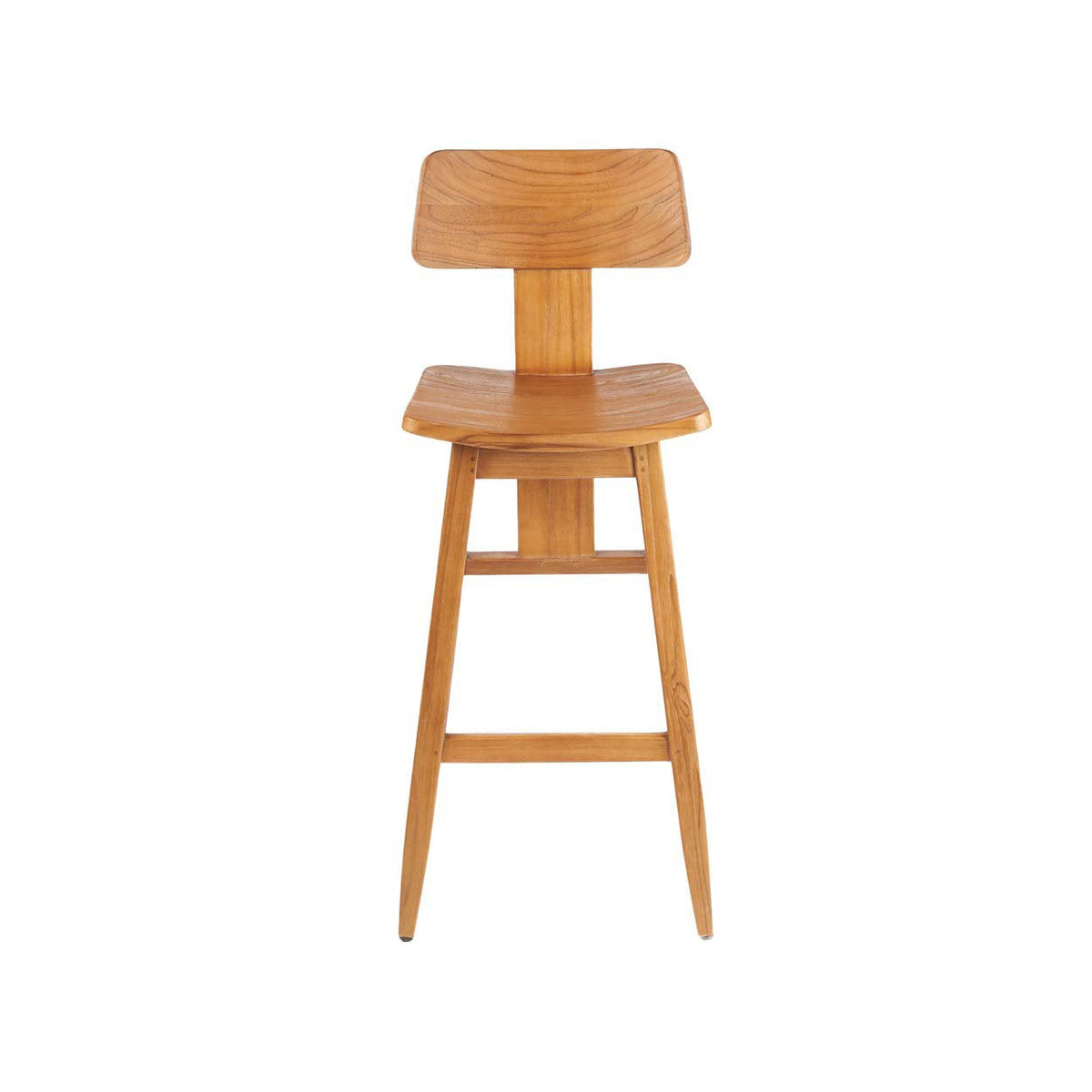 Barhocker aus Teakholz in Natur mit geneigter Rückenlehne – H109 cm