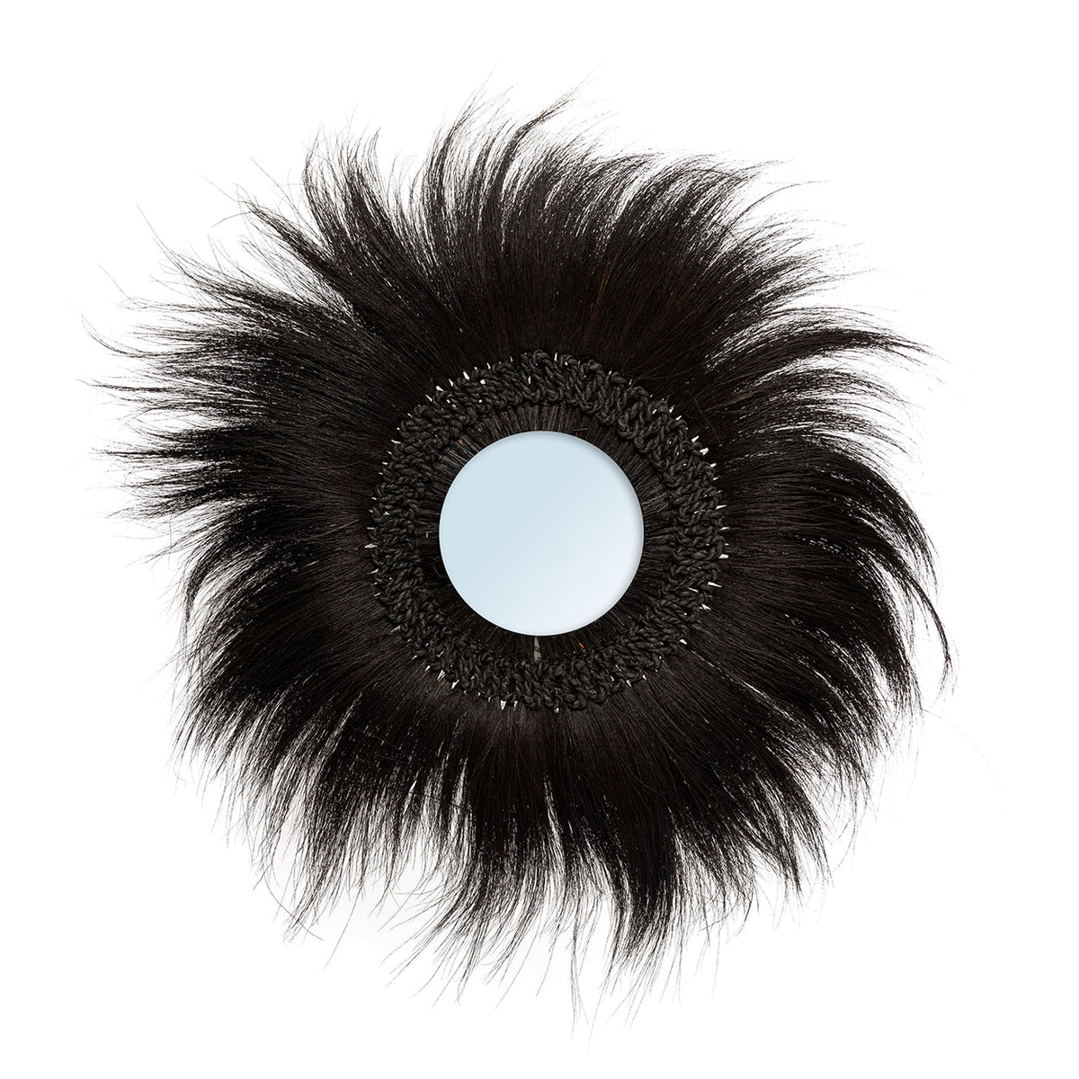 Miroir rond en herbe de Rayung noire 70 cm mural