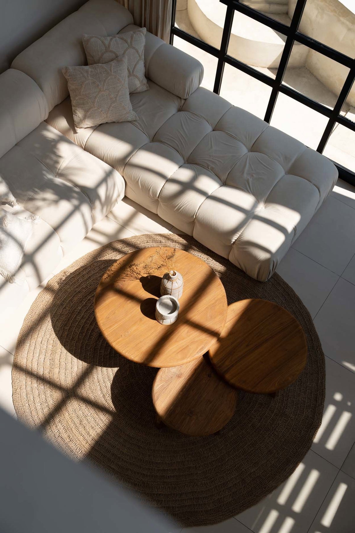 Table basse ronde en bois de teck recyclé naturelle – Ø50 cm
