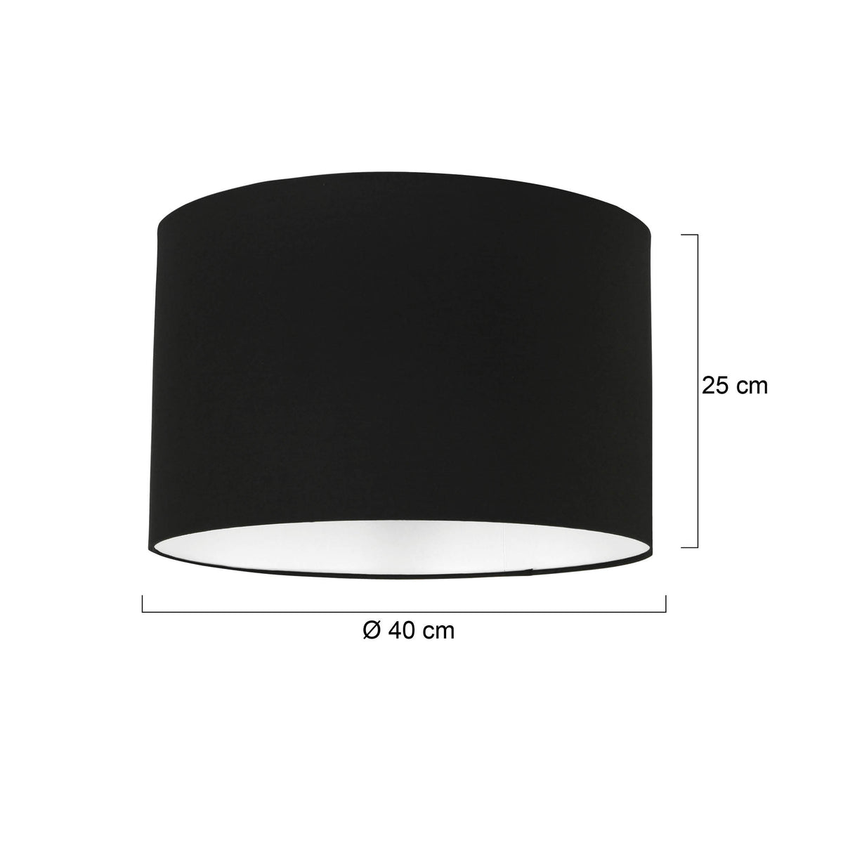 Abat-jour cylindrique en lin noir intérieur blanc – Ø40 cm