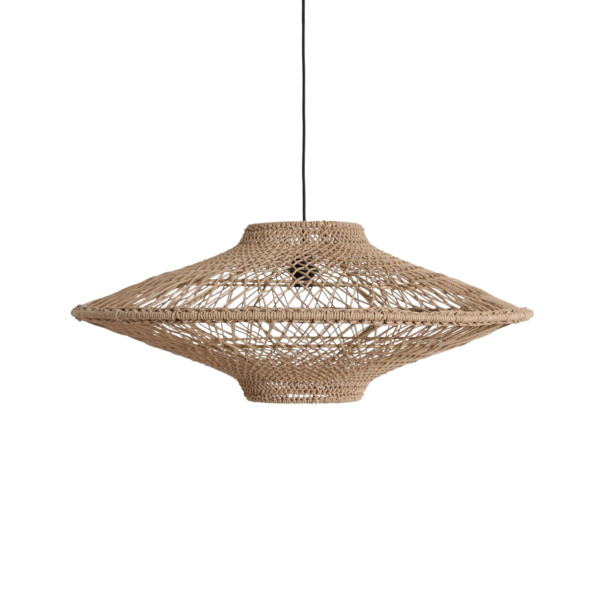 Suspension en corde tressée naturelle forme soucoupe ajourée – Ø80 cm