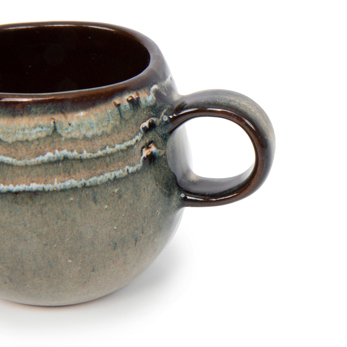 Tasse espresso en céramique artisanale vert sauge et brun Portugal