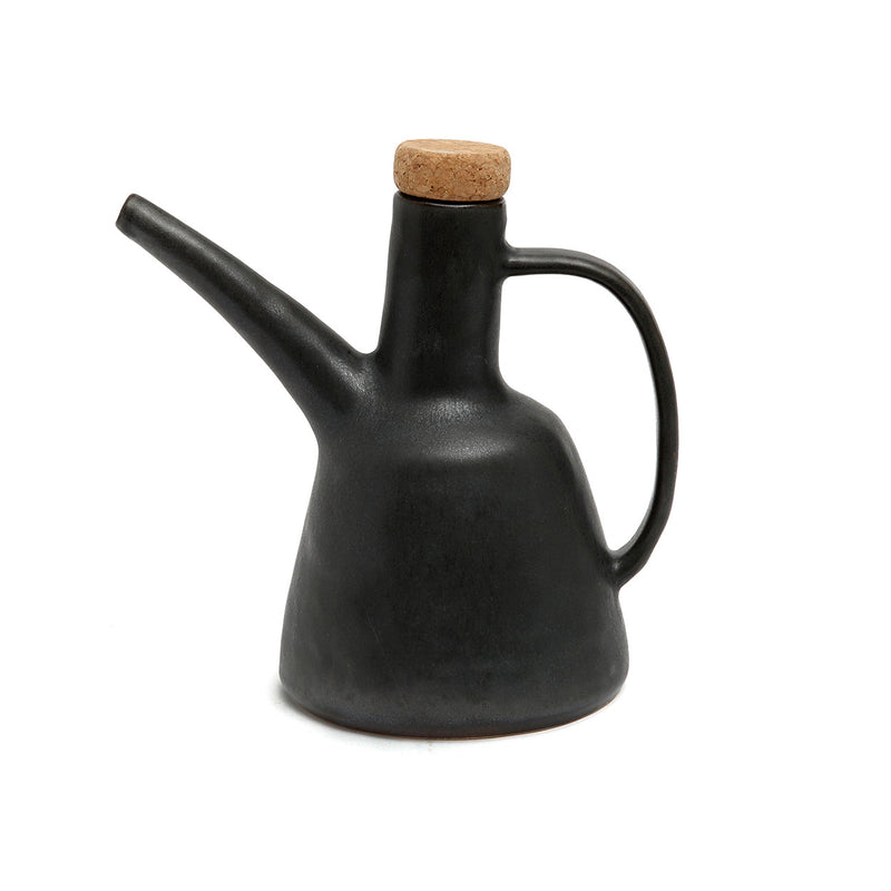 Ölflasche aus Steinzeug in Schwarz matt mit Korkverschluss