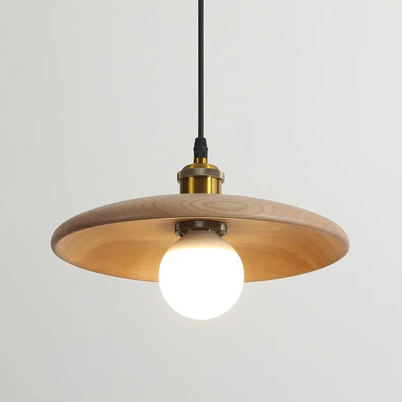 Suspension disque en bois clair et laiton
