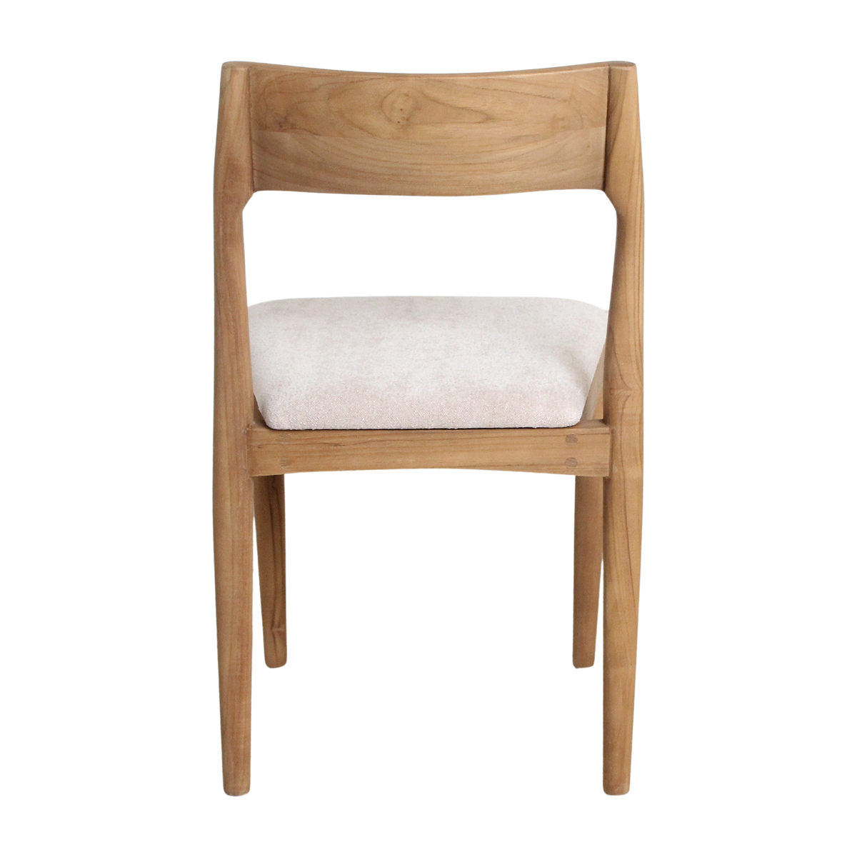 Chaise de salle à manger en bois de teck et tissu beige ajourée
