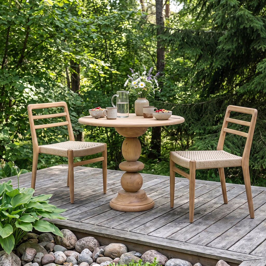 Chaise de jardin teck naturel et corde tressée - Lot de 2