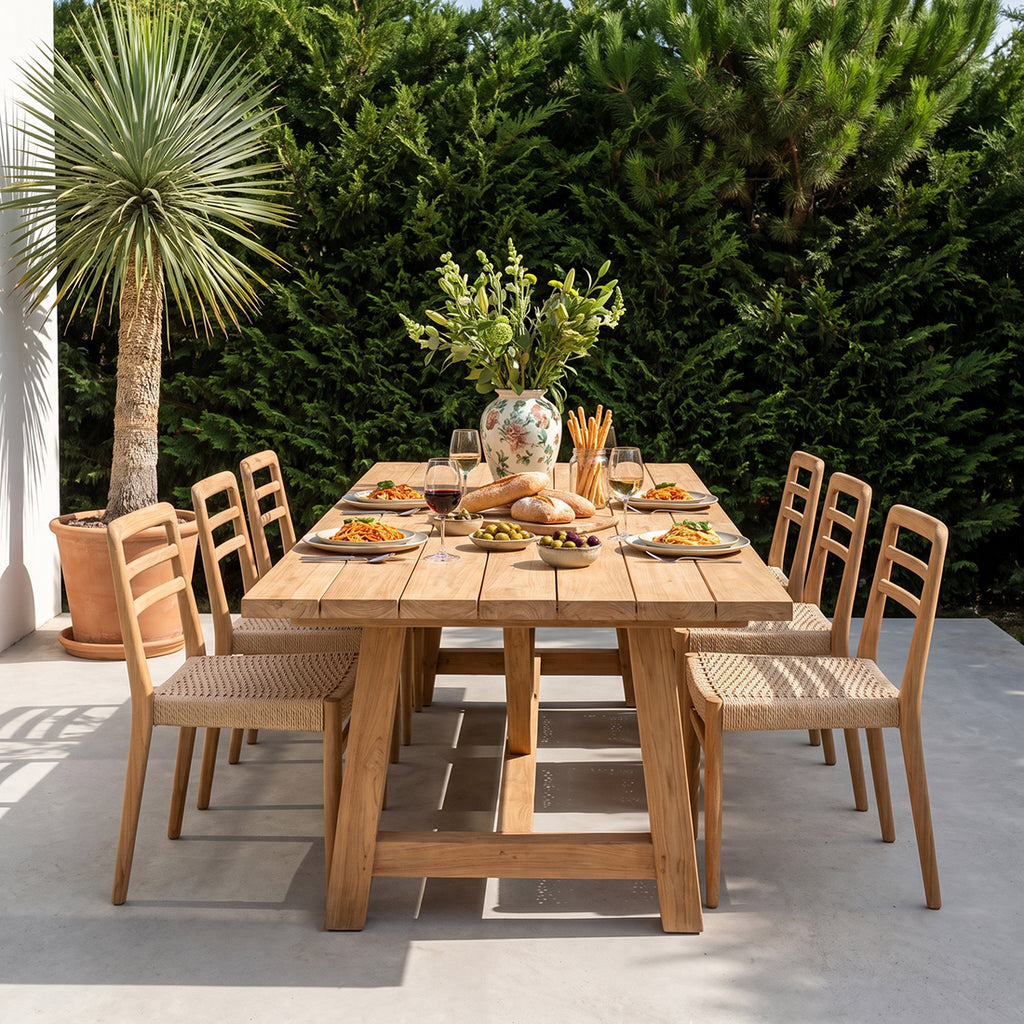Chaise de jardin teck naturel et corde tressée - Lot de 2