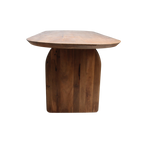 Table à manger bois massif brun piètement sculptural 180x90 cm