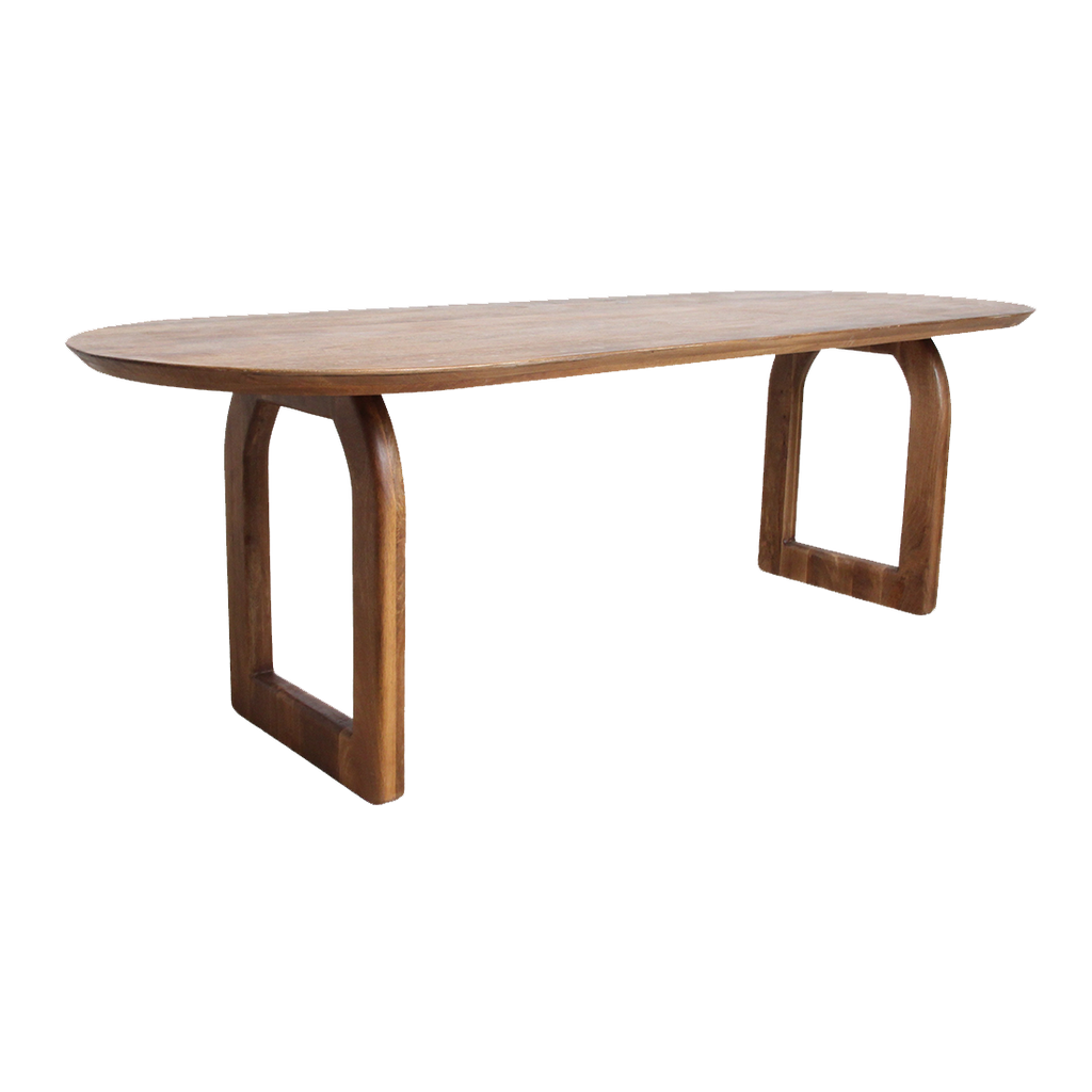 Table à manger en bois de manguier arrondie marron – 180x90 cm