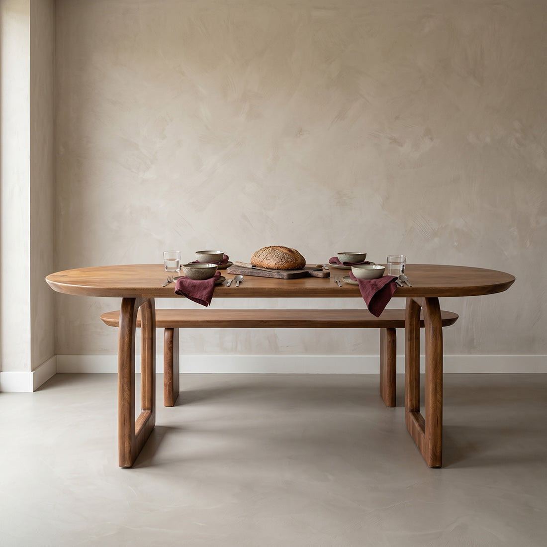 Table à manger en bois de manguier arrondie marron – 180x90 cm