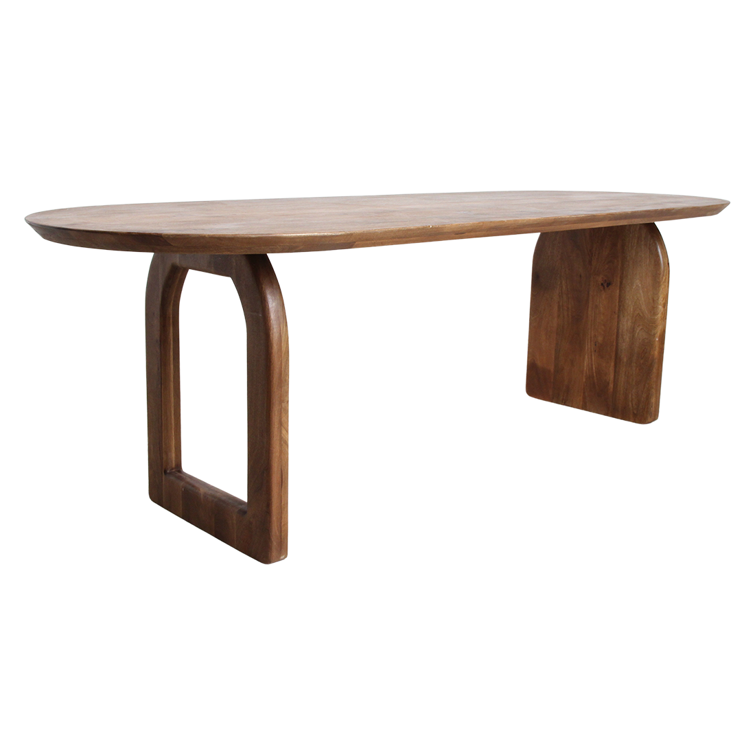 Table à manger bois mangue brun arrondi base mixte – 200x90 cm