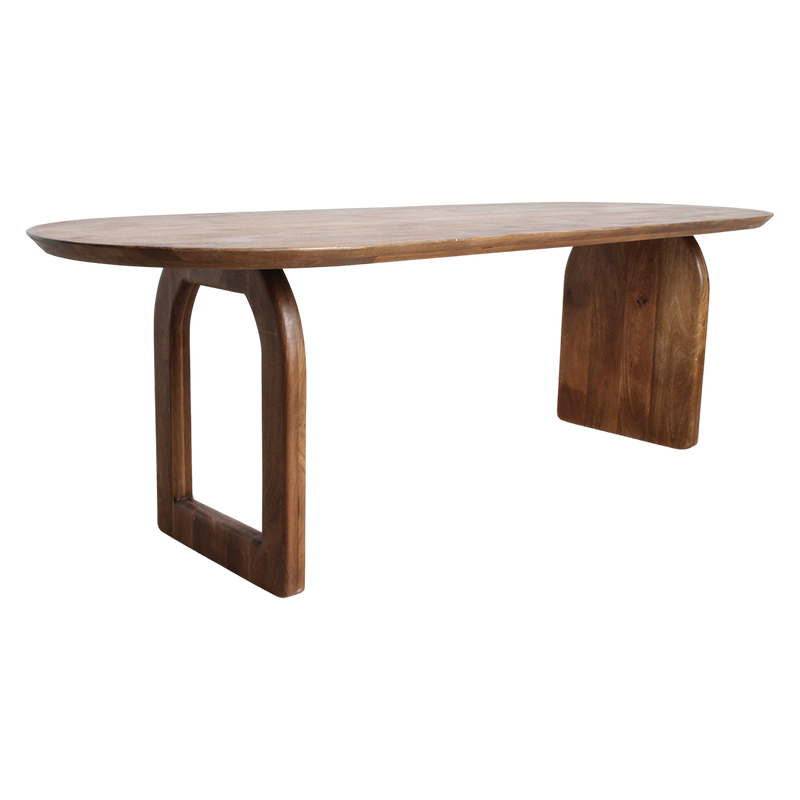 Table à manger en bois de manguier brun plateau arrondi – 240x90 cm