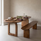 Table à manger en bois de manguier brun plateau arrondi – 240x90 cm