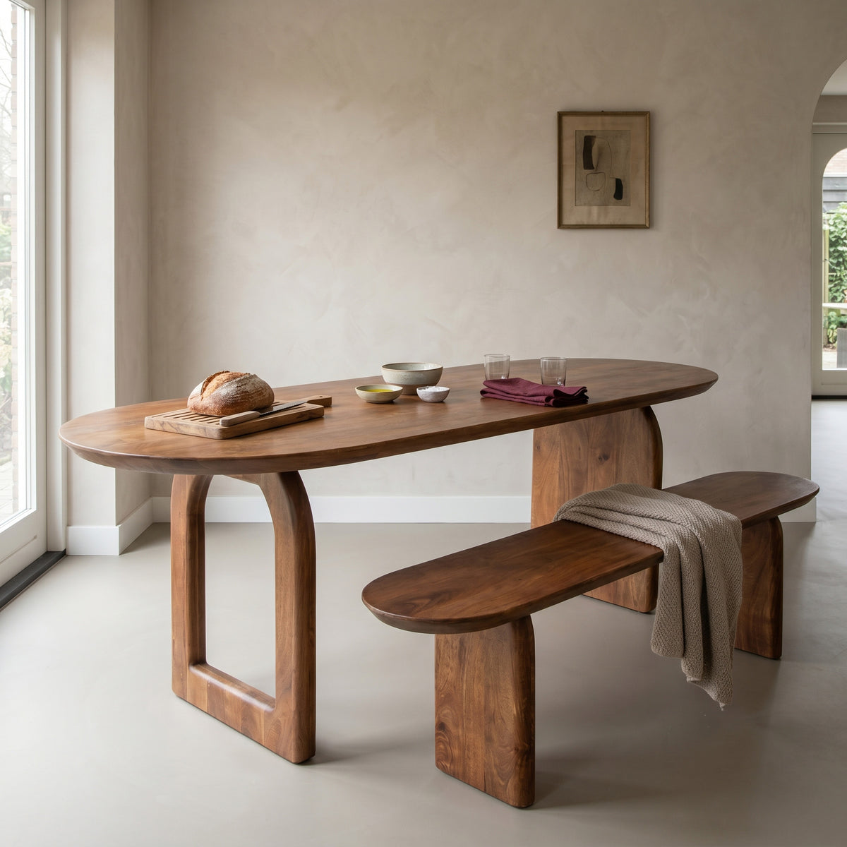 Table à manger en bois de manguier brun plateau arrondi – 240x90 cm