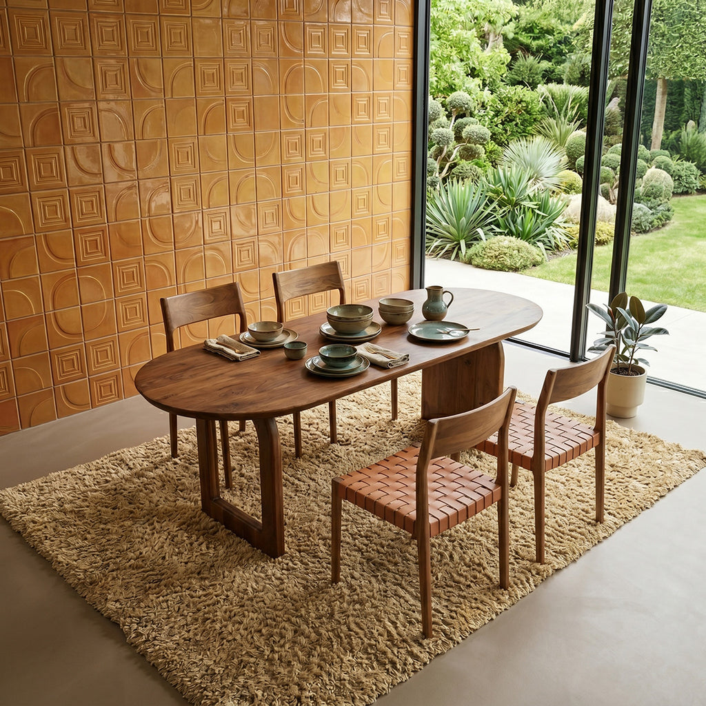 Table à manger en bois de manguier brun plateau arrondi – 240x90 cm