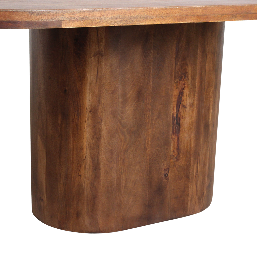 Table à manger ovale en bois de manguier brun avec pied central – 240x110 cm