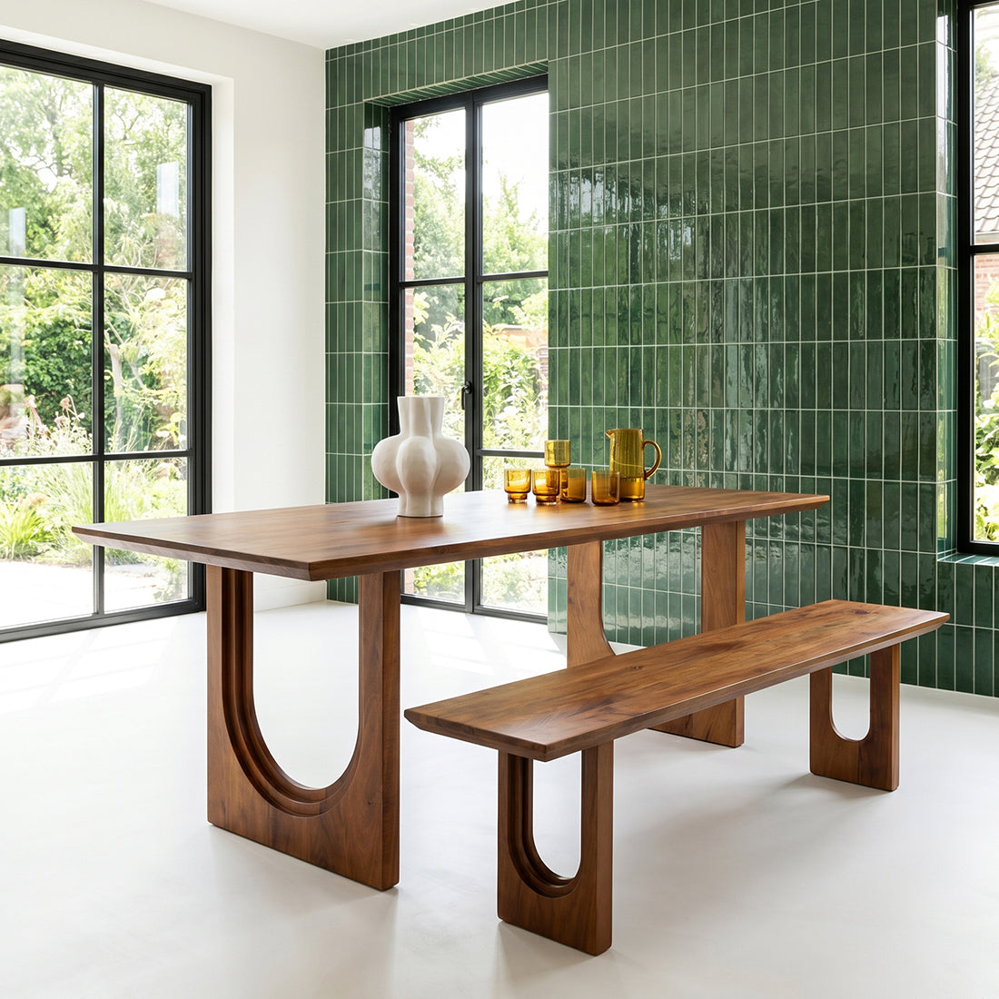 Table à manger manguier brun pieds U bords arrondis – 180x90 cm