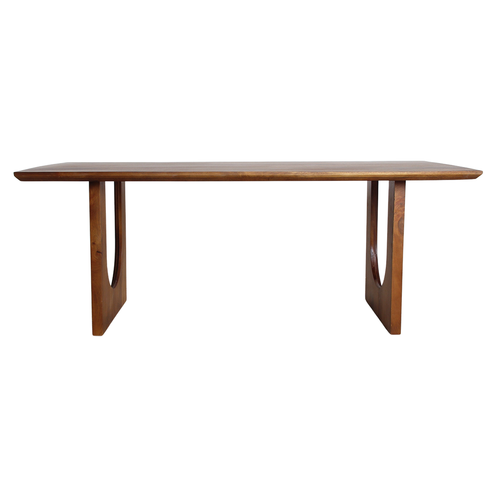 Table à manger manguier brun pieds U bords arrondis – 180x90 cm