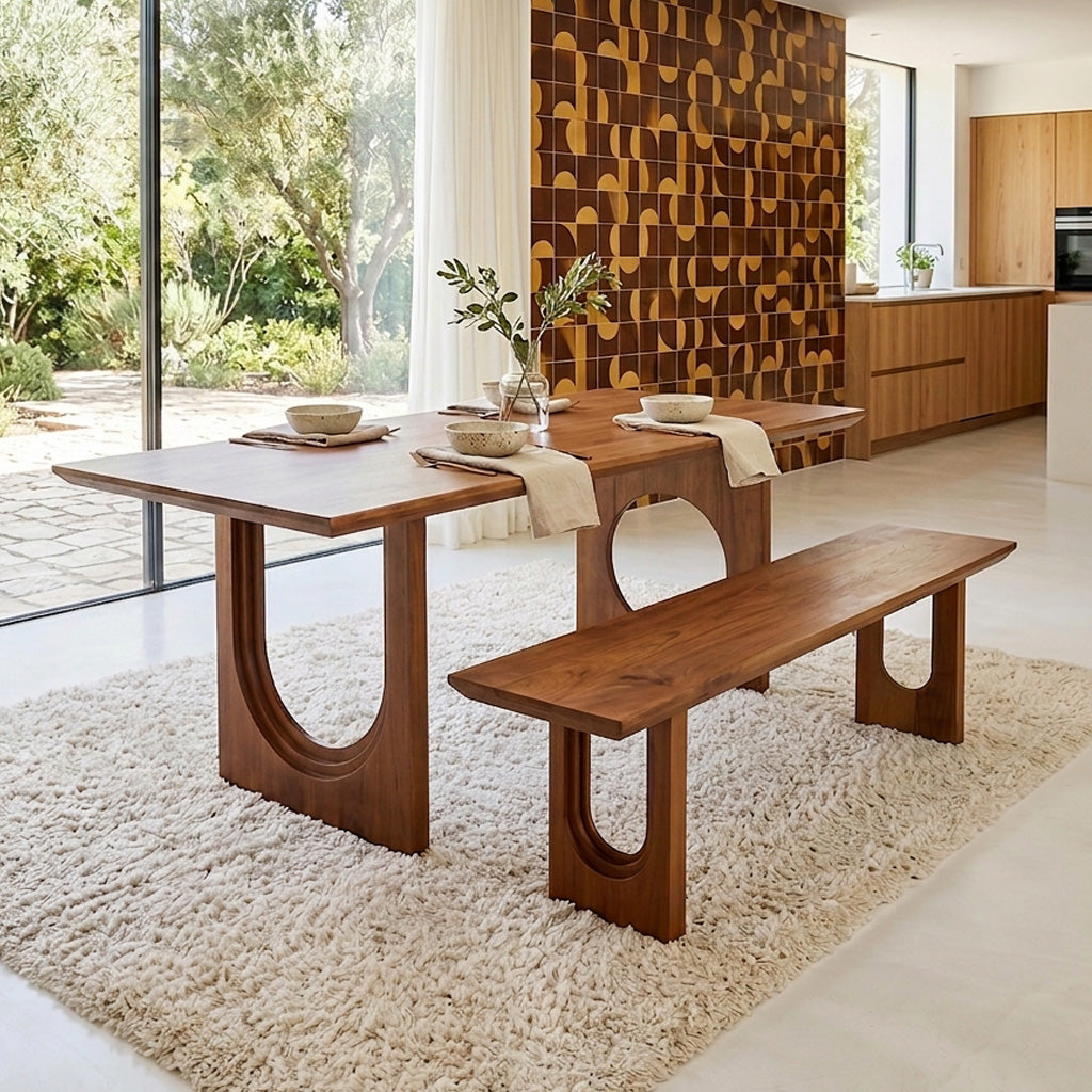 Table en bois de manguier brun sculpturale – 240x90 cm