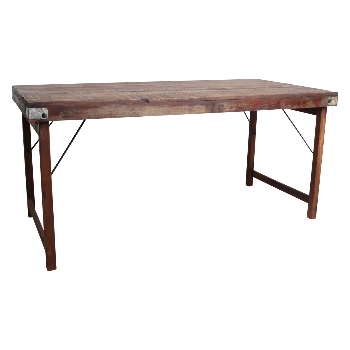 Table à manger en bois recyclé brun et métal vintage – 165x75 cm