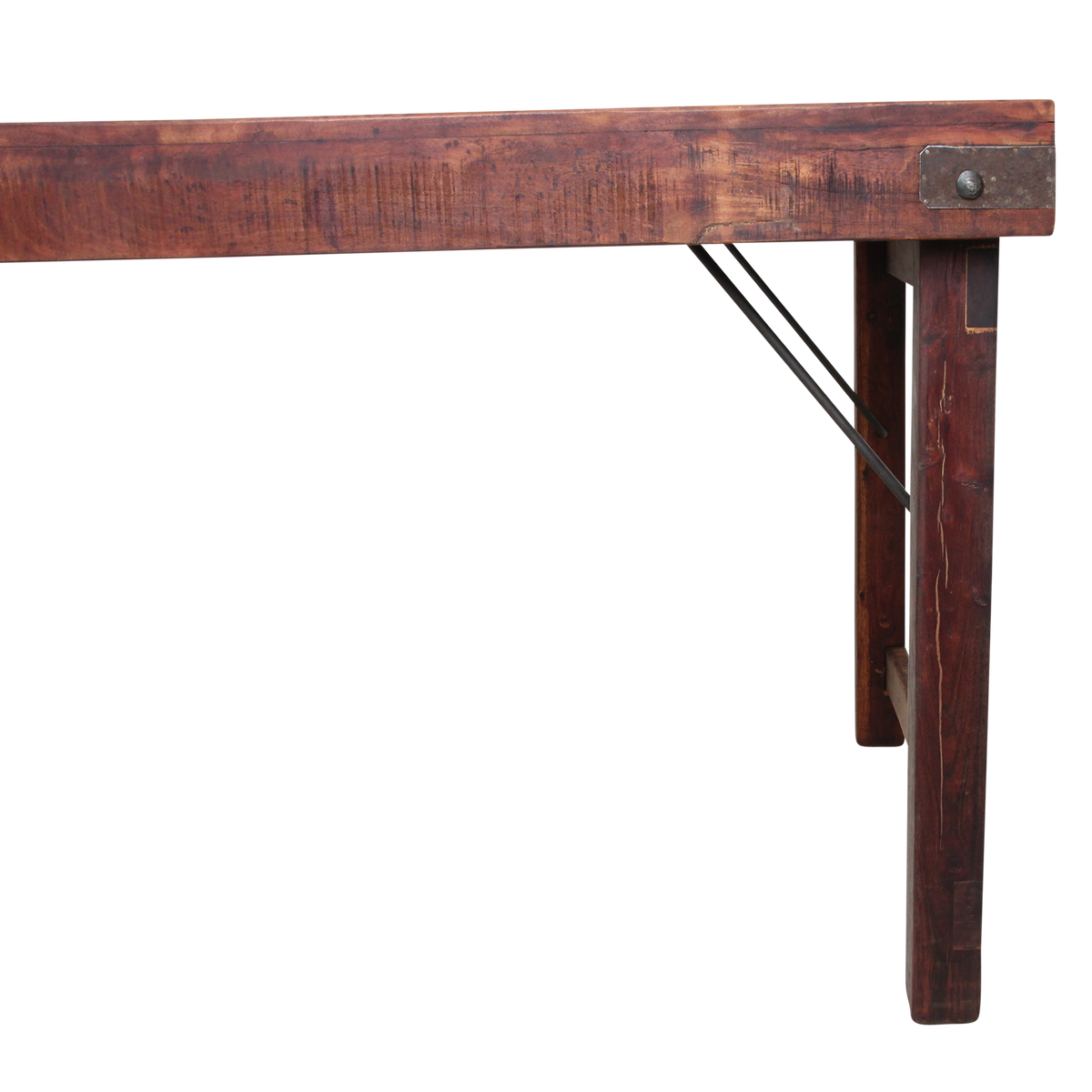 Table pliante en bois recyclé brun avec piètement métal – 190x80 cm