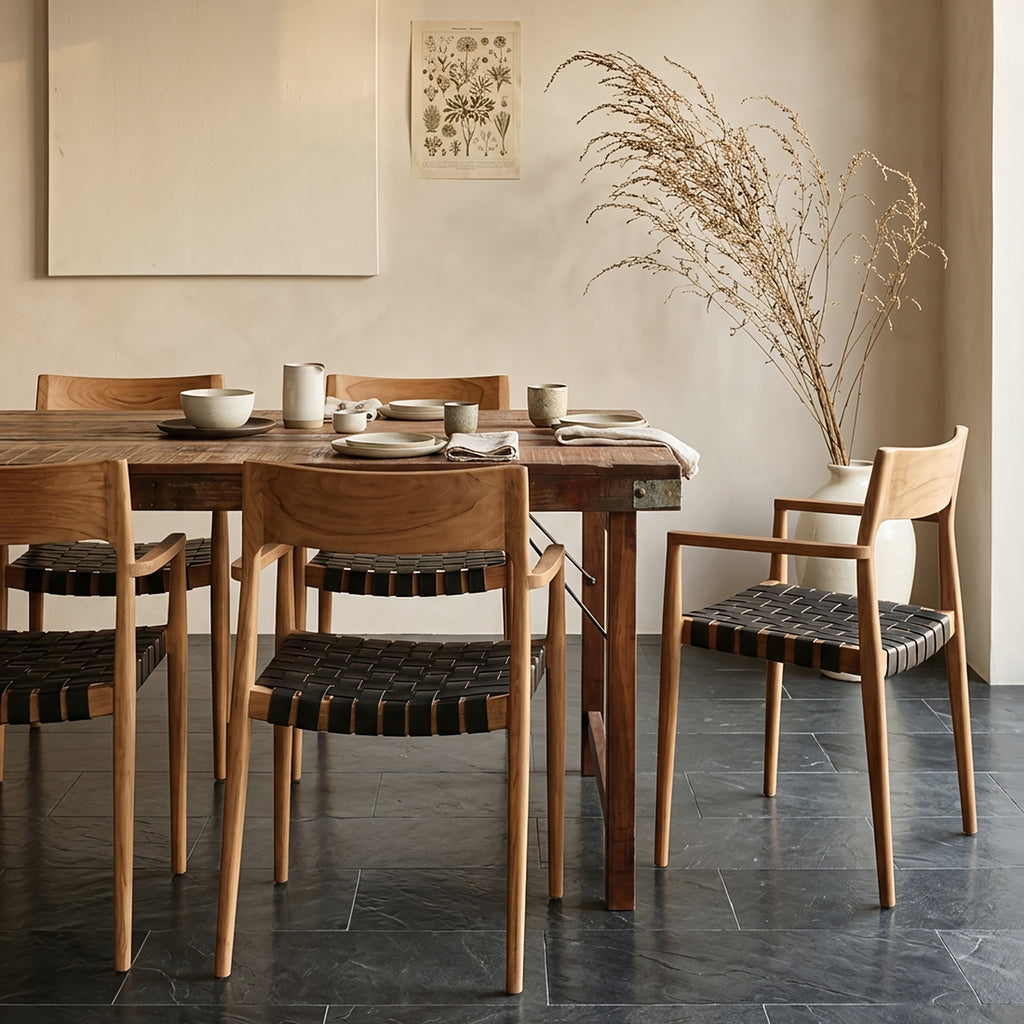 Table pliante en bois recyclé brun avec piètement métal – 190x80 cm
