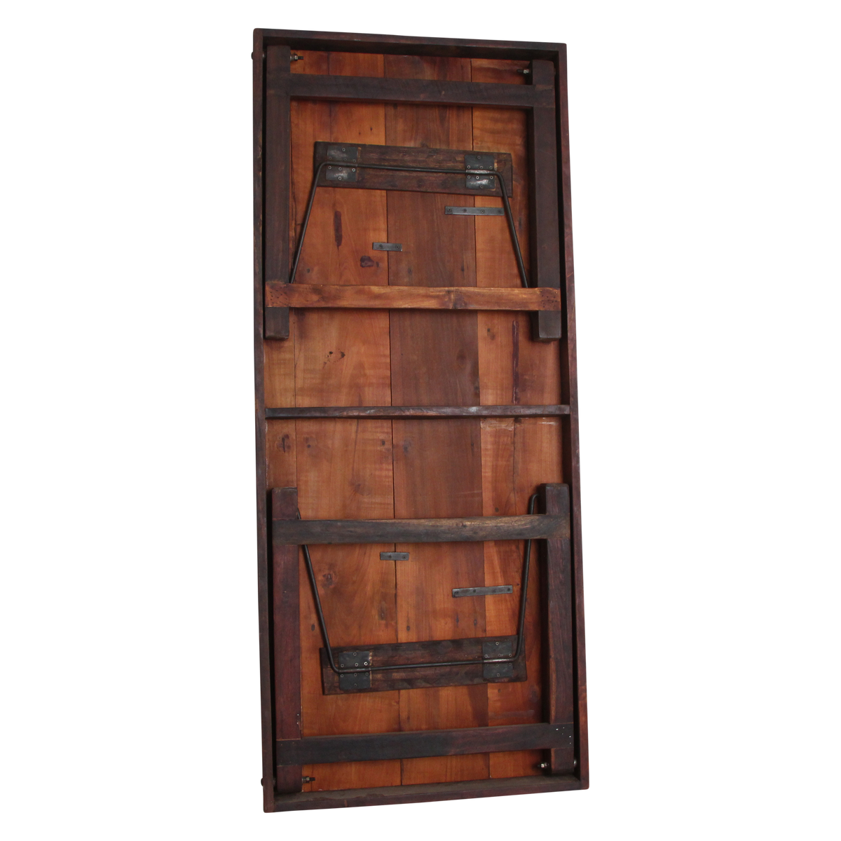 Table pliante en bois recyclé brun avec piètement métal – 190x80 cm