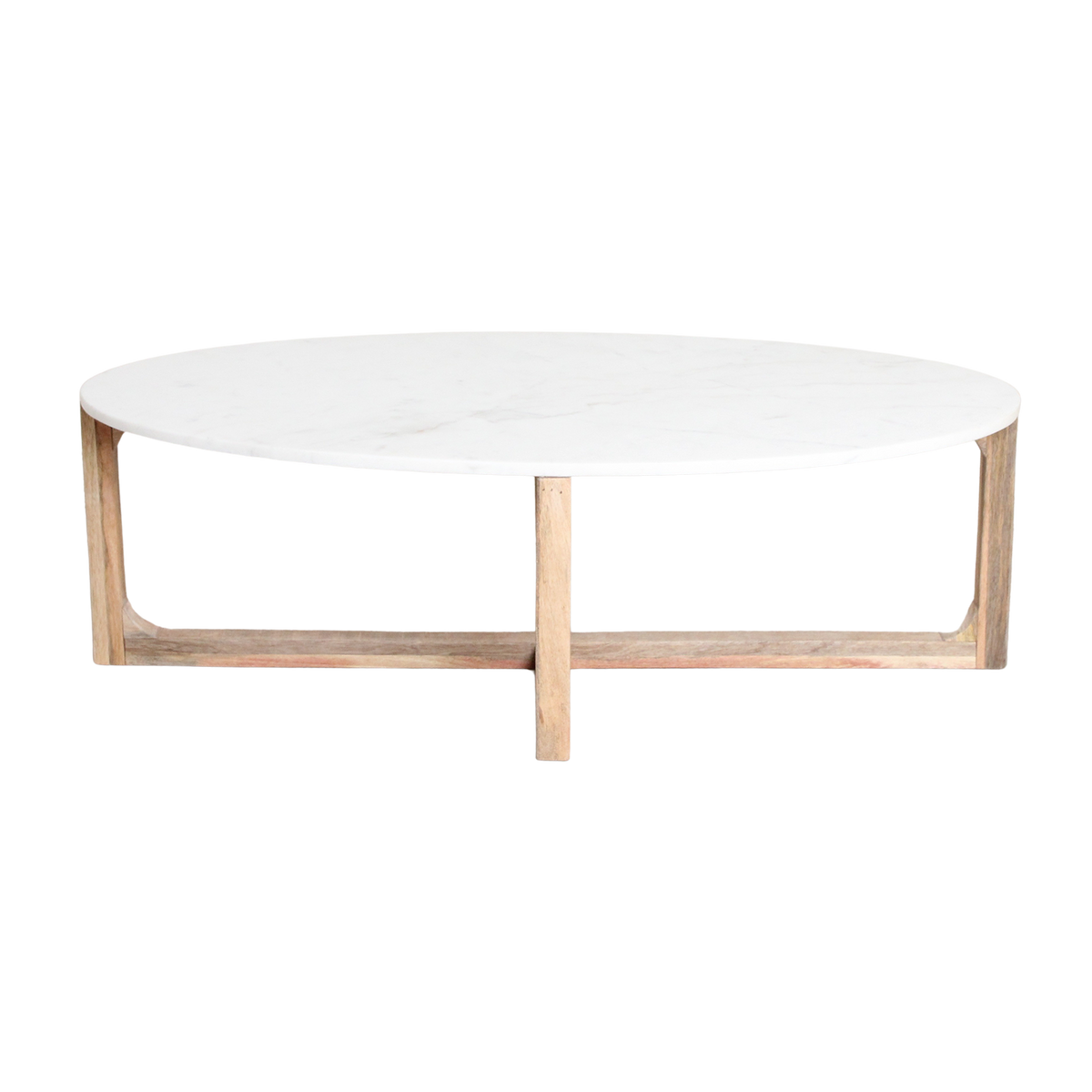 Table basse ovale en marbre blanc et bois de manguier – 120x60 cm