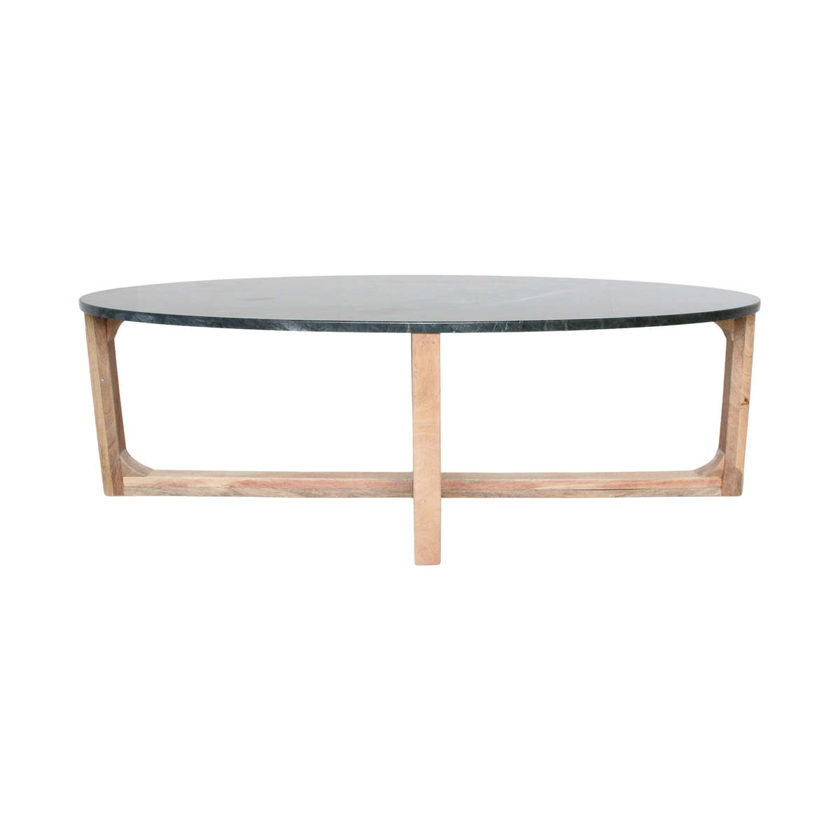 Table basse ovale en marbre noir et bois naturel – 120x60 cm