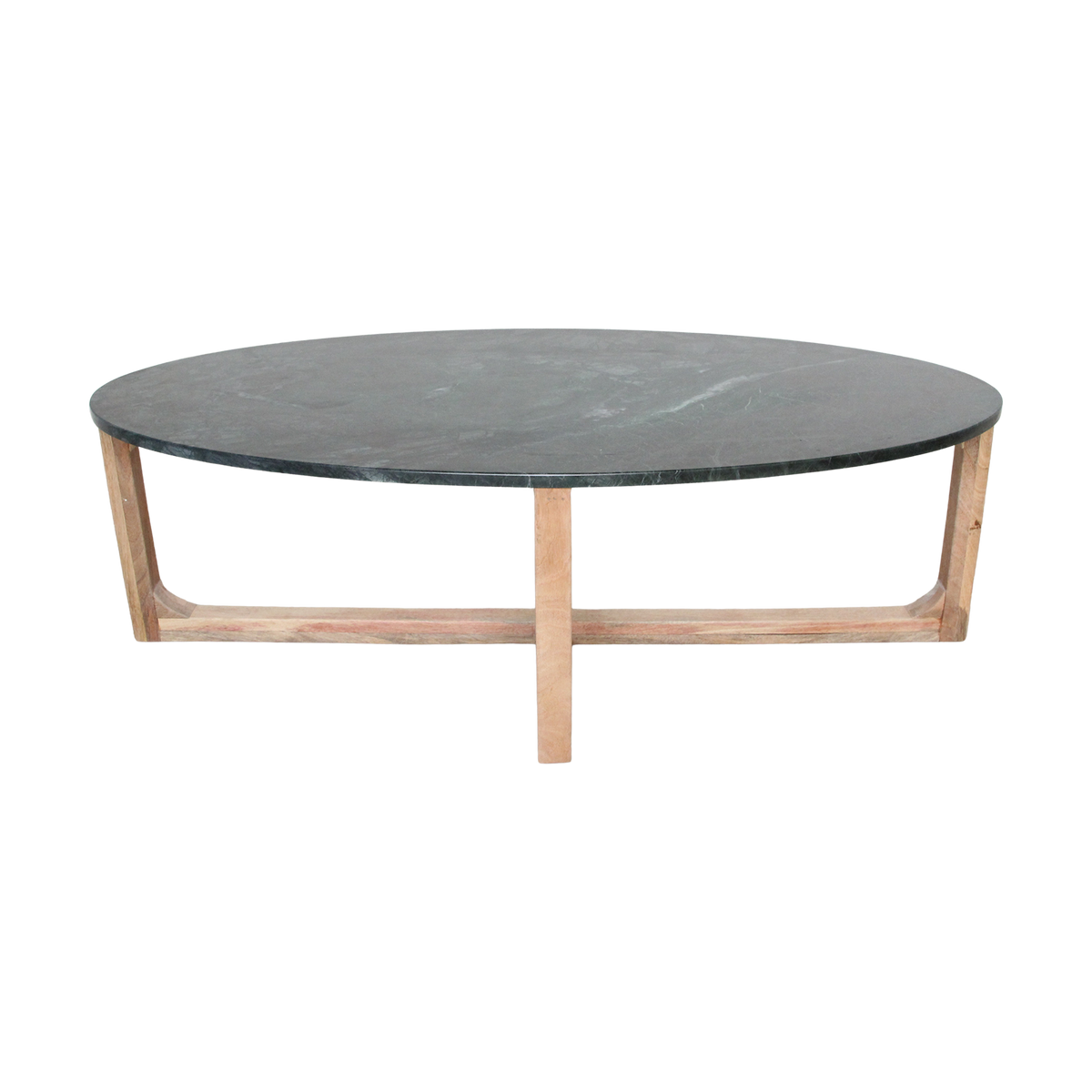 Table basse ovale en marbre noir et bois naturel – 120x60 cm