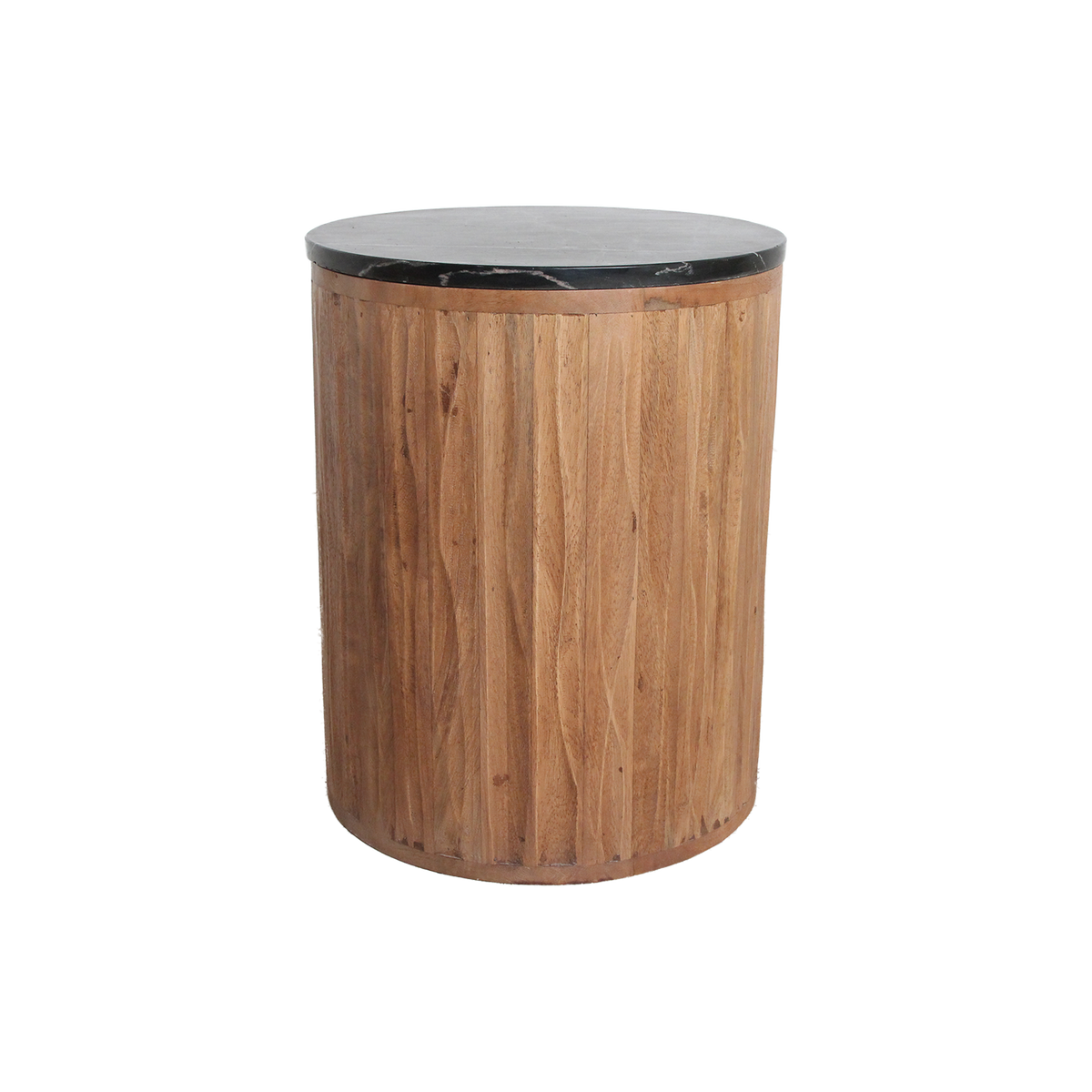 Table d’appoint ronde en bois cannelé et marbre noir – Ø40 cm