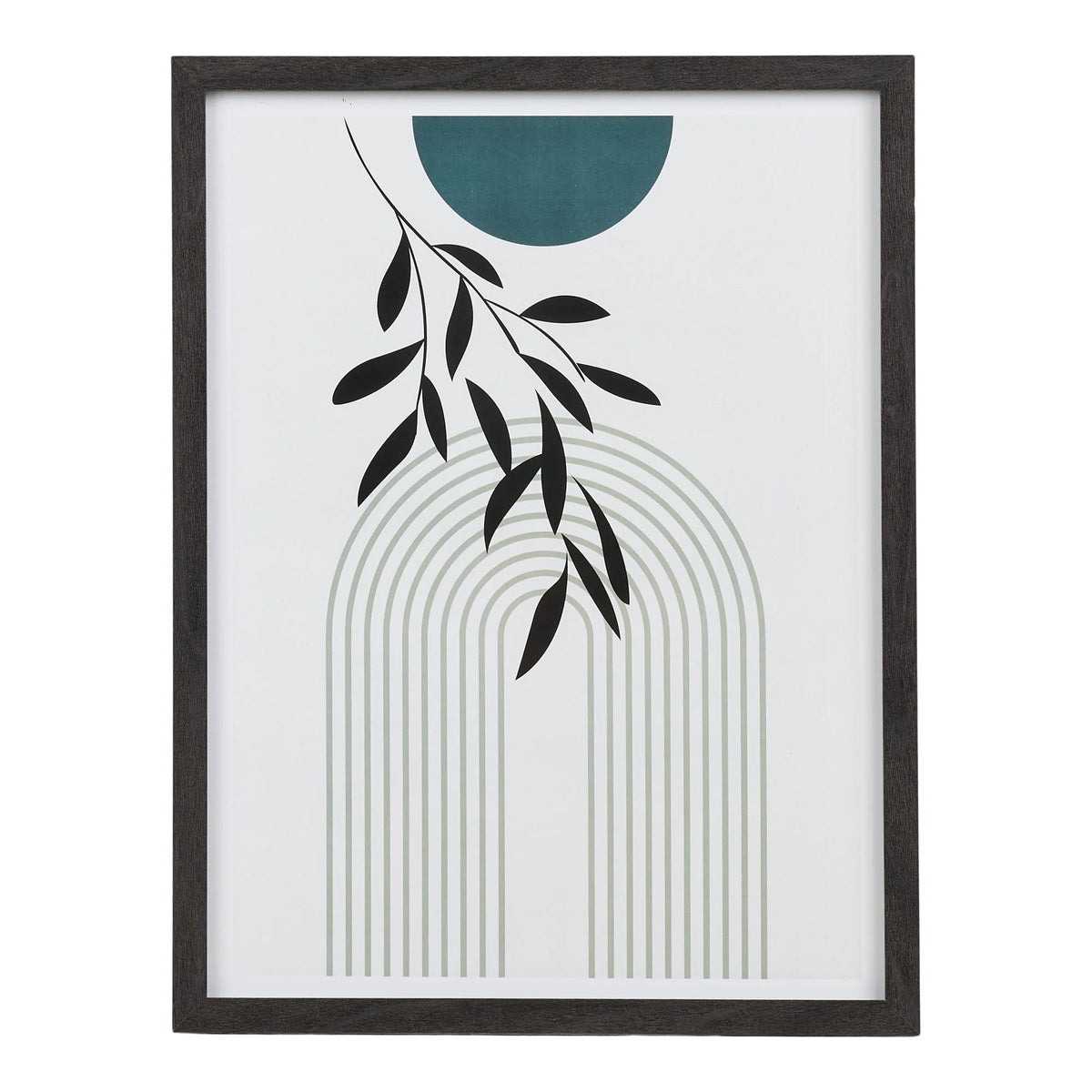 Set de 3 affiches encadrées géométriques et botaniques noir et vert avec branches foliaires
