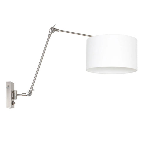 Applique murale argentée ajustable avec abat-jour blanc en métal et lin