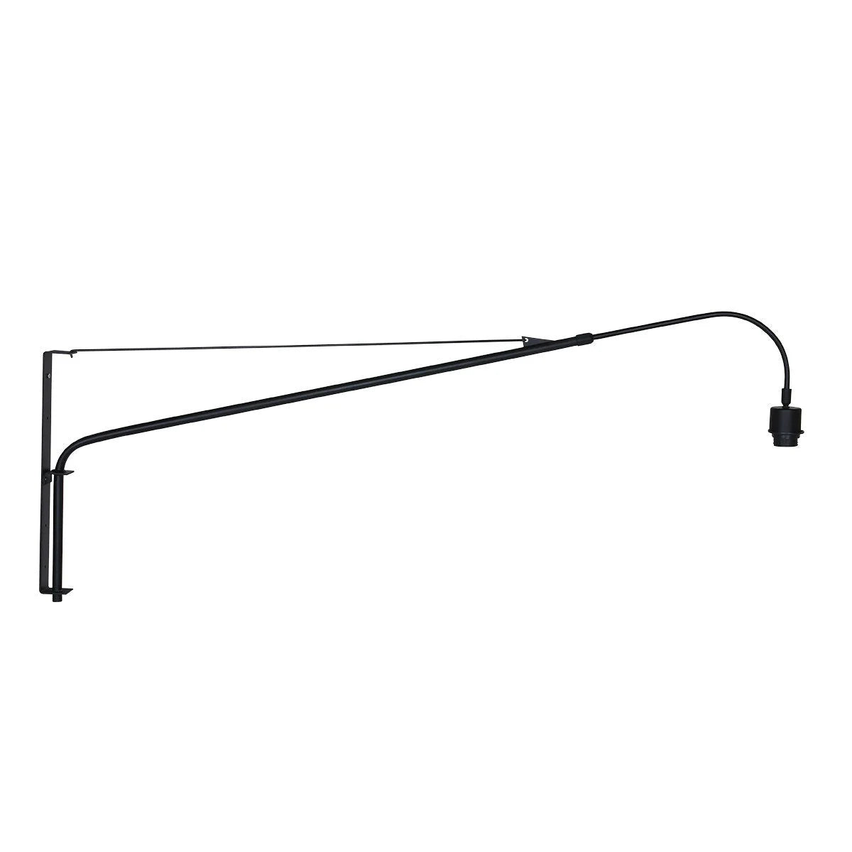 Applique murale en métal noir avec bras long orientable et abat-jour en fibres naturelles