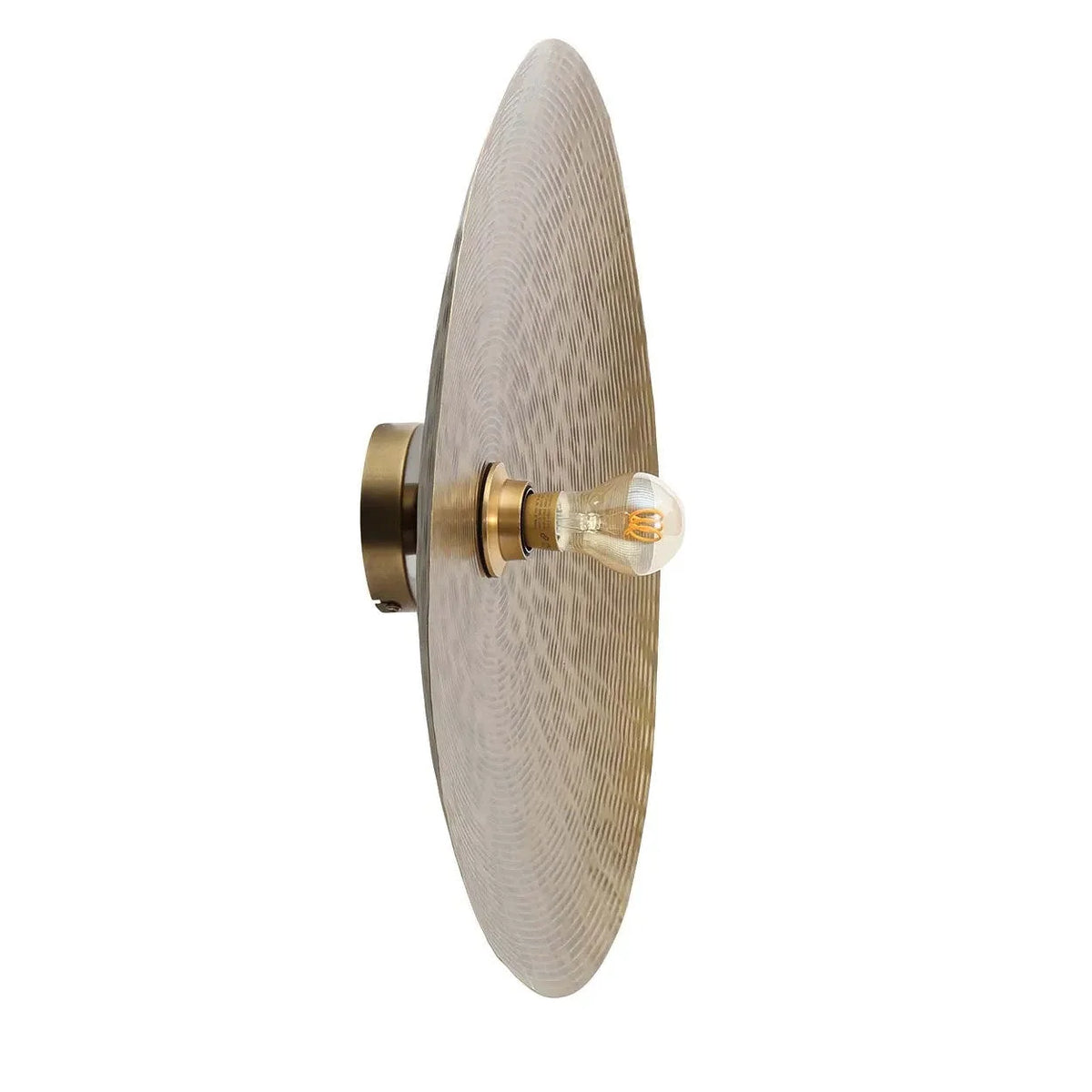 Applique murale ronde en laiton martelé avec verre translucide texturé, Ø55 cm
