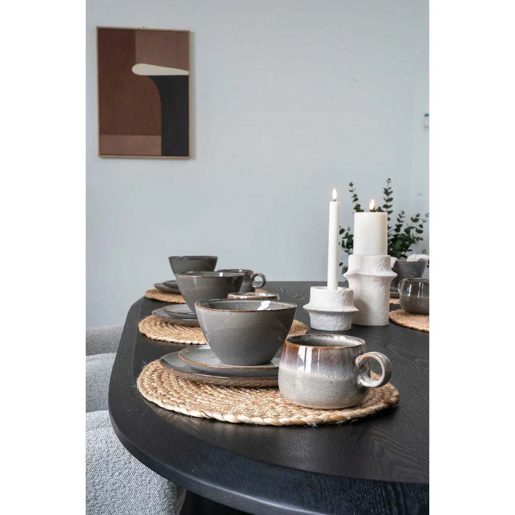 Assiette en grès gris marron ø27cm, lot de 4, noire mate texturée