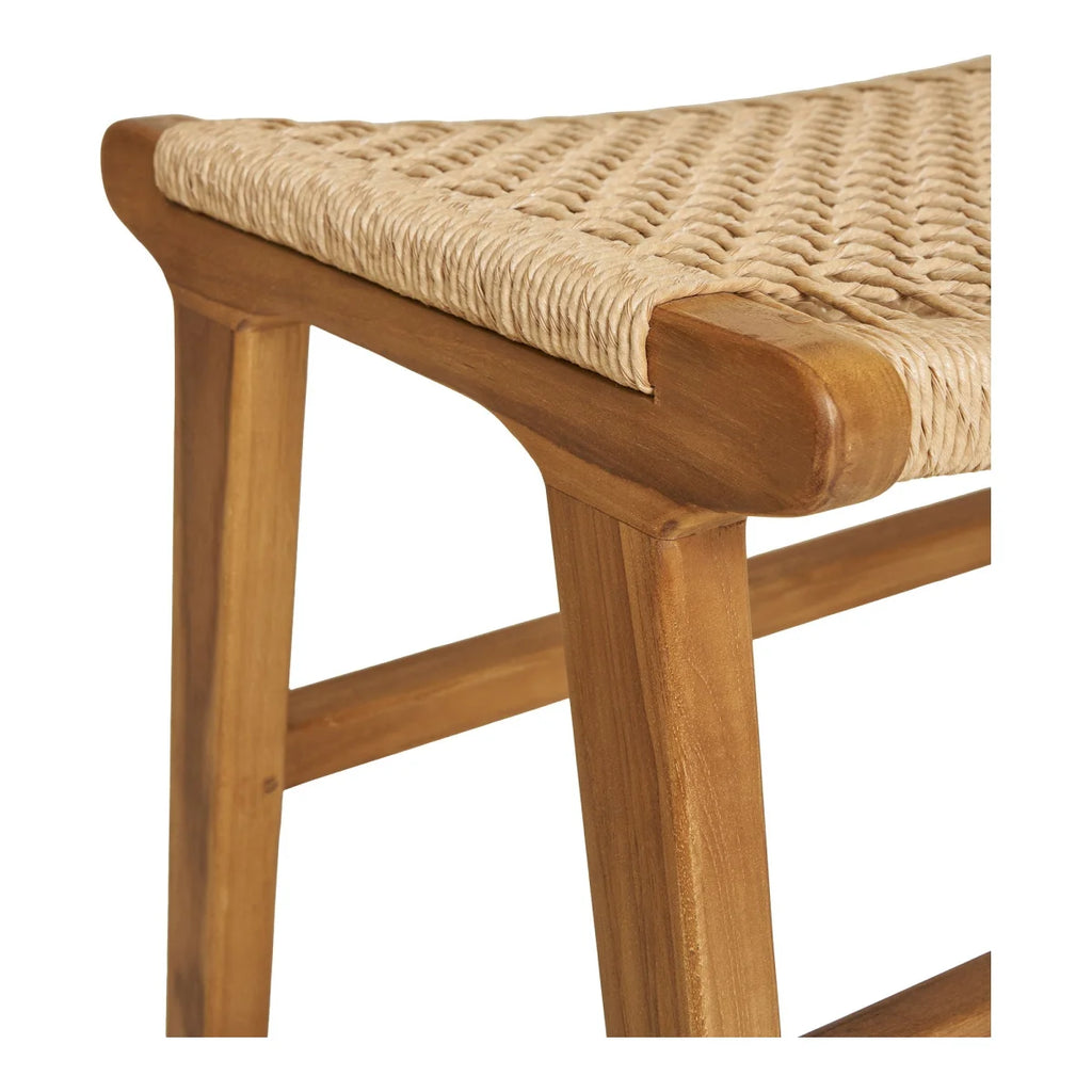 Banc bas en bois naturel avec siège en corde tressée, 60x40 cm