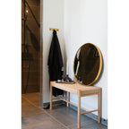 Banc en bois naturel avec assise tressée beige rectangulaire 80x35 cm