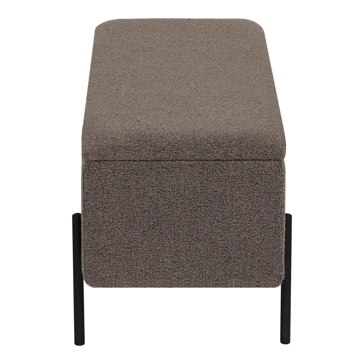 Banc coffre en tissu chiné taupe, pieds noirs élancés, 95x36 cm