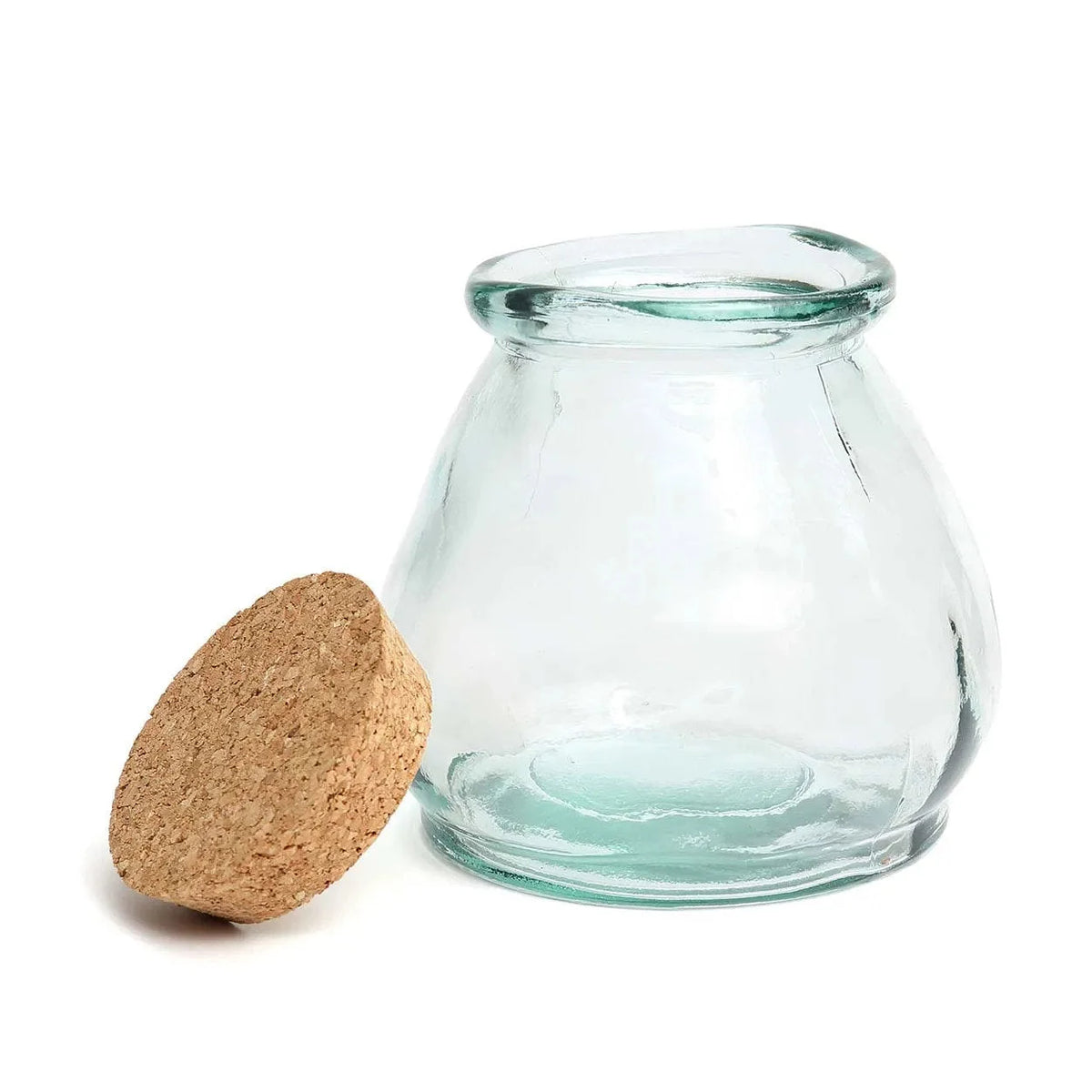 Bocal en verre recyclé bleu avec bouchon liège - Ø12 cm